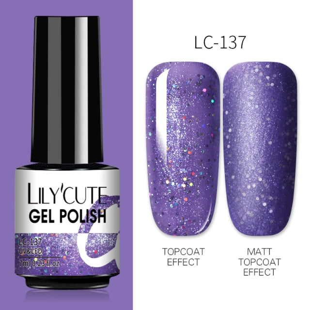 LILYCUTE 7ml Nail Gel Polish Semi Permanent Gel Varnish Base Top Coat UV LED Gel Varnish Soak Off Nail Art Gel Nail Polish