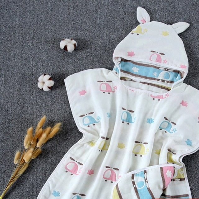 6 Layers Gauze Hooded Beach Towel Cotton Baby Cape Towels Soft Poncho Kids Bathing Stuff for Babies Washcloth