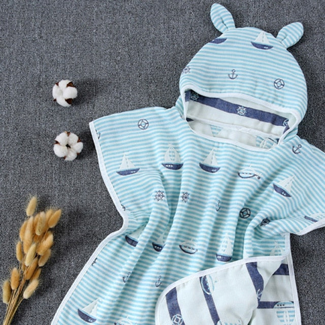 6 Layers Gauze Hooded Beach Towel Cotton Baby Cape Towels Soft Poncho Kids Bathing Stuff for Babies Washcloth