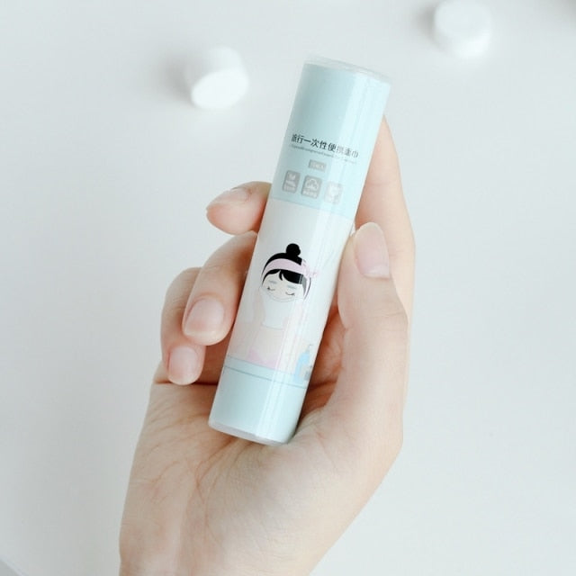 Portable Travel Disposable Cleansing Towel and Storage Box Compressed Face Towel Magic Wipes Paper Wood Fiber Tissue 10 Capsules