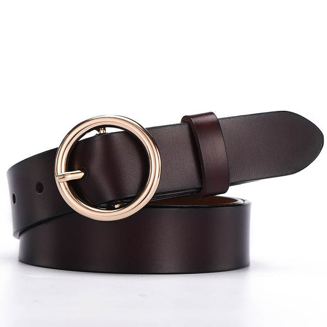 The New Classic Retro Fashion All-Match Leather Light Body Round Buckle Simple Circle Pin Belts For Women Fashion Jeans Female