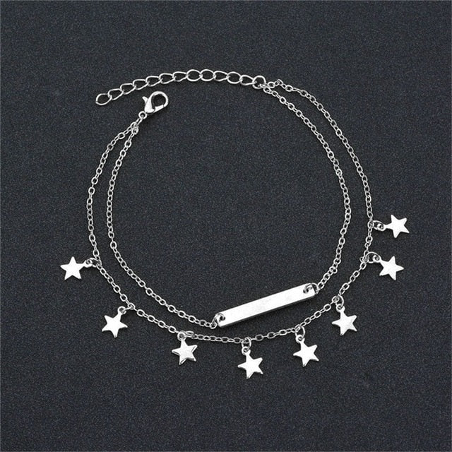 Boho Style Star Anklet Fashion Multilayer Foot Chain 2021 Fashion Handcuffs Ankle Bracelet For Women Beach Accessories Gift