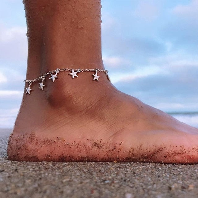 Boho Style Star Anklet Fashion Multilayer Foot Chain 2021 Fashion Handcuffs Ankle Bracelet For Women Beach Accessories Gift