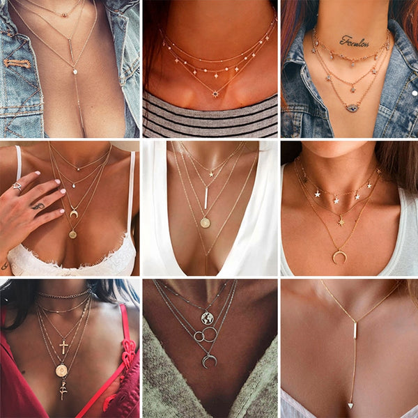 New Bohemian Multilayer Cross Gold Pendant Necklaces For Women Punk Choker Necklaces 2021 Trend Fashion Words Jewelry Party Gift