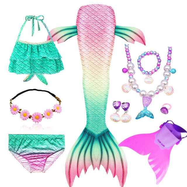 Fantasy Children Mermaid Tails Swimming Party Cosplay Costumes Halloween Little Mermaid Girls Swimsuit Bikini Set Bathing Suit