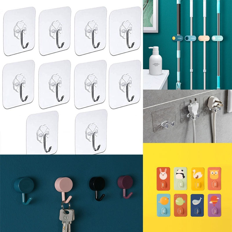 10 Pcs Door Hook Adhesive Wall Hooks Transparent  Anti-skid Traceless Heavy Duty Stick on Hook Bathroom Kitchen Wall Stickers