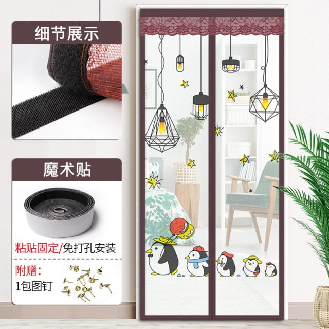 Door And Window Screen Velcro Free Perforated Lnsect-Proof Curtain Summer Anti-Mosquito Breathable Magnetic Magnetic Bedroom