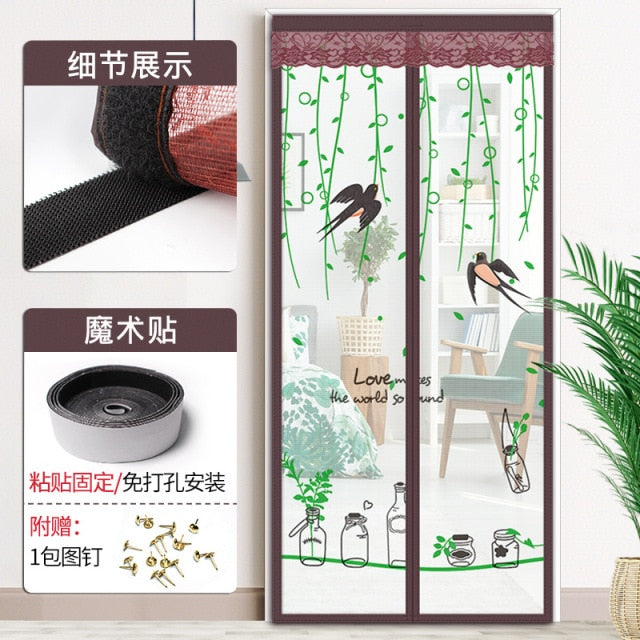 Door And Window Screen Velcro Free Perforated Lnsect-Proof Curtain Summer Anti-Mosquito Breathable Magnetic Magnetic Bedroom