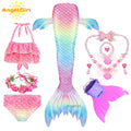 AngelGirl 2021 Girls Swimmable Mermaid Tail Princess Dress with Monofin Kids Holiday Mermaid Costume Cosplay Swimsuit Birthday