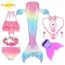 AngelGirl 2021 Girls Swimmable Mermaid Tail Princess Dress with Monofin Kids Holiday Mermaid Costume Cosplay Swimsuit Birthday