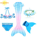 AngelGirl 2021 Girls Swimmable Mermaid Tail Princess Dress with Monofin Kids Holiday Mermaid Costume Cosplay Swimsuit Birthday