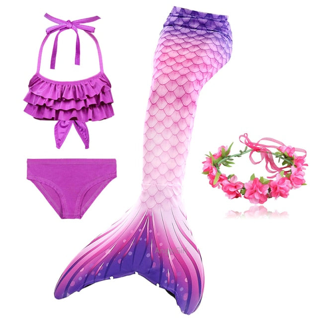 AngelGirl 2021 Girls Swimmable Mermaid Tail Princess Dress with Monofin Kids Holiday Mermaid Costume Cosplay Swimsuit Birthday