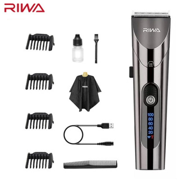 Riwa Barber Hair Clipper LED Screen Washable Electric Hair Trimmer Rechargeable Professional Hair Machine Hair Trimmer For Men