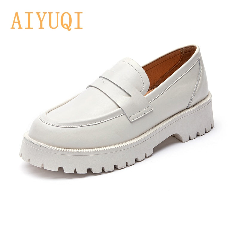 AIYUQI Spring Shoes Female British Style 2021 New Thick-soled College Style Casual Loafers Genuine Leather Fashion Shoes Girls