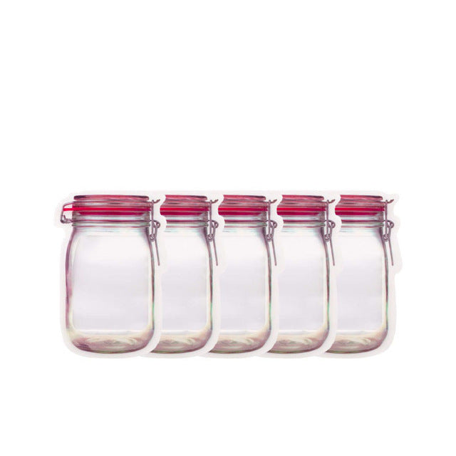 5-20Pcs Portable Mason Jar Bags Reusable Seal Food Saver Storage Bags Organizer Nuts Candy Cookies Snack Sandwich Ziplock Bags