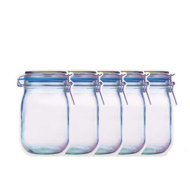 5-20Pcs Portable Mason Jar Bags Reusable Seal Food Saver Storage Bags Organizer Nuts Candy Cookies Snack Sandwich Ziplock Bags