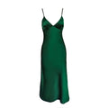2021 Women Satin Deep V Neck Sexy Dress Solid Straight Pajamas Party Dress Elegant Female Summer Spaghetti Strap Dress Casual
