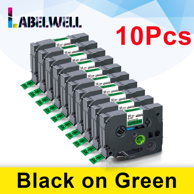 Labelwell 10pcs laminated Compatible for label tape 231 131 6/9/12mm Black on white tape 431 531 631 131 221 211 Printer Ribbon