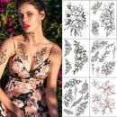 Rose Peony Flower Girls Temporary Tattoos For Women Waterproof Black Tattoo Stickers 3D Blossom Lady Shoulder DIY Tatoos