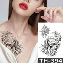 Rose Peony Flower Girls Temporary Tattoos For Women Waterproof Black Tattoo Stickers 3D Blossom Lady Shoulder DIY Tatoos