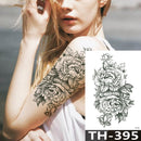Rose Peony Flower Girls Temporary Tattoos For Women Waterproof Black Tattoo Stickers 3D Blossom Lady Shoulder DIY Tatoos