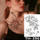 Rose Peony Flower Girls Temporary Tattoos For Women Waterproof Black Tattoo Stickers 3D Blossom Lady Shoulder DIY Tatoos