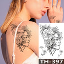 Rose Peony Flower Girls Temporary Tattoos For Women Waterproof Black Tattoo Stickers 3D Blossom Lady Shoulder DIY Tatoos