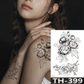 Rose Peony Flower Girls Temporary Tattoos For Women Waterproof Black Tattoo Stickers 3D Blossom Lady Shoulder DIY Tatoos