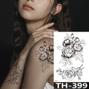 Rose Peony Flower Girls Temporary Tattoos For Women Waterproof Black Tattoo Stickers 3D Blossom Lady Shoulder DIY Tatoos