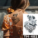Rose Peony Flower Girls Temporary Tattoos For Women Waterproof Black Tattoo Stickers 3D Blossom Lady Shoulder DIY Tatoos