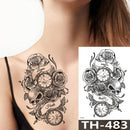 Rose Peony Flower Girls Temporary Tattoos For Women Waterproof Black Tattoo Stickers 3D Blossom Lady Shoulder DIY Tatoos