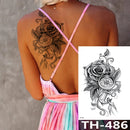 Rose Peony Flower Girls Temporary Tattoos For Women Waterproof Black Tattoo Stickers 3D Blossom Lady Shoulder DIY Tatoos