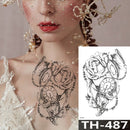 Rose Peony Flower Girls Temporary Tattoos For Women Waterproof Black Tattoo Stickers 3D Blossom Lady Shoulder DIY Tatoos