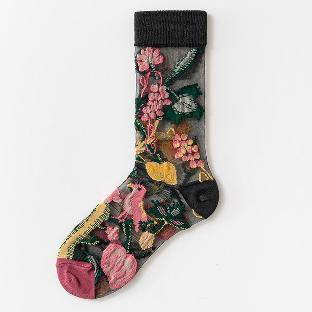 Novelty Harajuku New Product Crystal Silk Tide Socks Funny Sunflowers Vines Flowers Happy Women Socks Casual High Quality Sox
