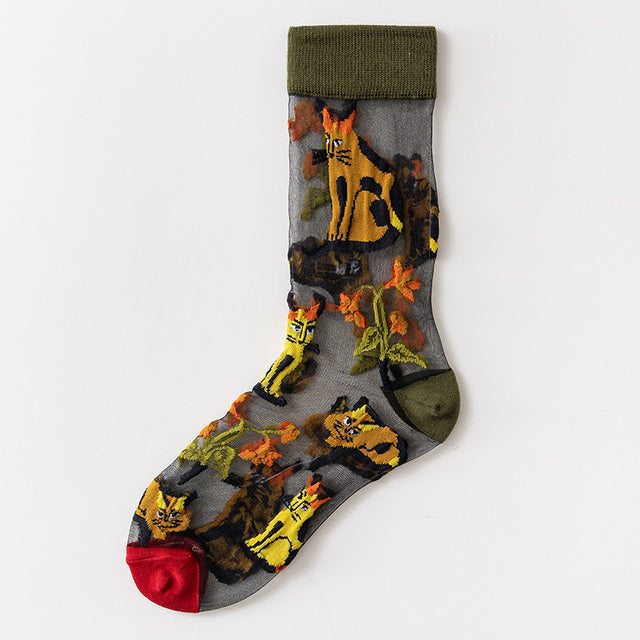 Novelty Harajuku New Product Crystal Silk Tide Socks Funny Sunflowers Vines Flowers Happy Women Socks Casual High Quality Sox