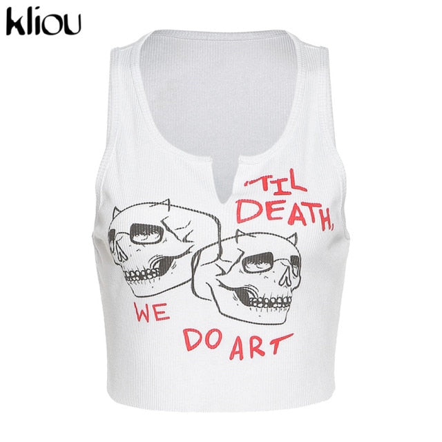 Kliou Aesthetic Graphic Cyber Y2k Streetwear Women Chic Sleeveless Activity Tank Tops 2021 Harajuku Skinny Crop Tops Camisole