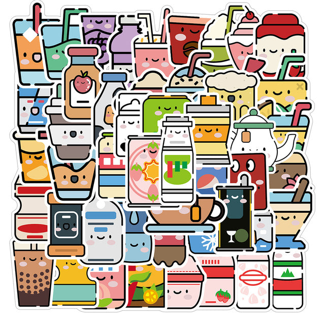 50PCS Summer Cute Flavored Drink Stickers PVC Kawaii Cartoon Beverage Decal sticker For Girl DIY Laptop Stationery Water Bottle