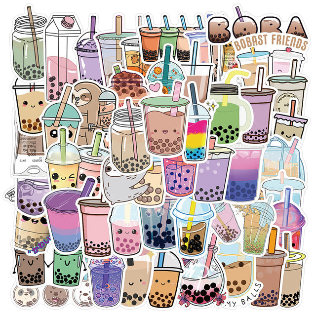 50PCS Summer Cute Flavored Drink Stickers PVC Kawaii Cartoon Beverage Decal sticker For Girl DIY Laptop Stationery Water Bottle