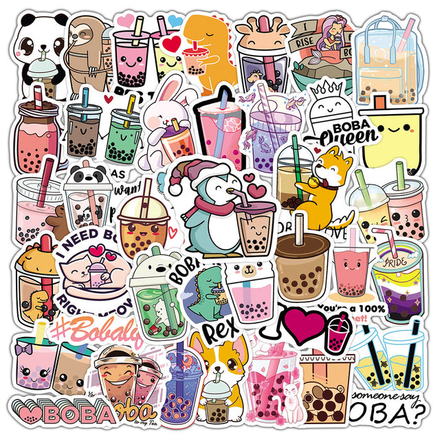 50PCS Summer Cute Flavored Drink Stickers PVC Kawaii Cartoon Beverage Decal sticker For Girl DIY Laptop Stationery Water Bottle