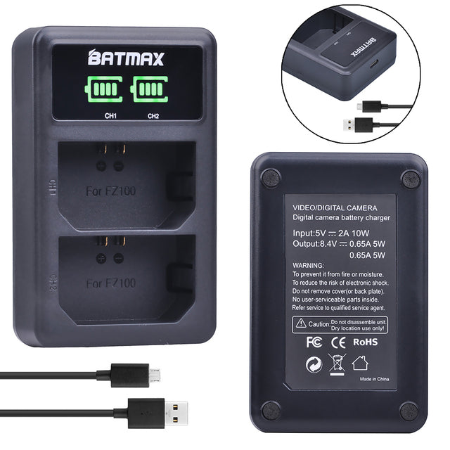 2Pcs 2280mAh NP-FZ100 NPFZ100 NP FZ100 Battery + LED Dual USB Charger for Sony NP-FZ100, BC-QZ1, Sony a9, a7R III, a7 III,A6600