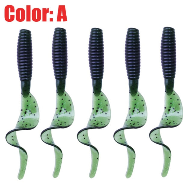 5Pcs Curly Worms Soft Bait 55mm 2g Jig Wobblers Fishing Lure Shrimp Smell Silicone Artificial Baits Carp Bass Lures Pesca Tackle