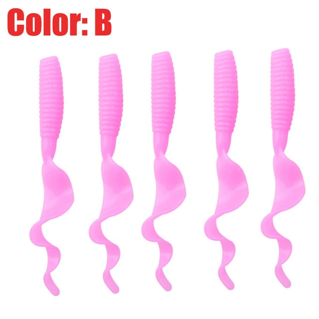 5Pcs Curly Worms Soft Bait 55mm 2g Jig Wobblers Fishing Lure Shrimp Smell Silicone Artificial Baits Carp Bass Lures Pesca Tackle