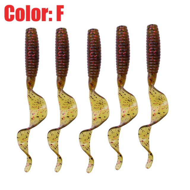 5Pcs Curly Worms Soft Bait 55mm 2g Jig Wobblers Fishing Lure Shrimp Smell Silicone Artificial Baits Carp Bass Lures Pesca Tackle