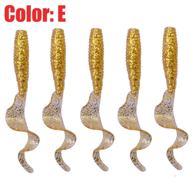 5Pcs Curly Worms Soft Bait 55mm 2g Jig Wobblers Fishing Lure Shrimp Smell Silicone Artificial Baits Carp Bass Lures Pesca Tackle