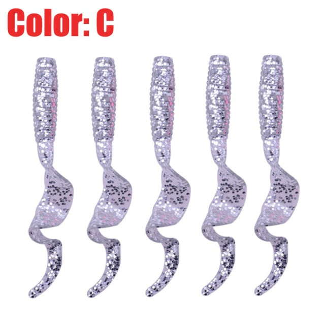 5Pcs Curly Worms Soft Bait 55mm 2g Jig Wobblers Fishing Lure Shrimp Smell Silicone Artificial Baits Carp Bass Lures Pesca Tackle
