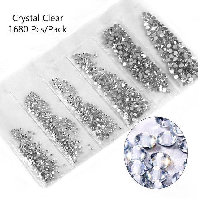 Multi-Size Glass Nail Rhinestones For Nails Art Decorations Crystals Strass Charms Partition Mixed Size Rhinestone Set