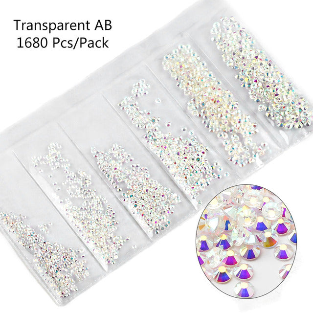 Multi-Size Glass Nail Rhinestones For Nails Art Decorations Crystals Strass Charms Partition Mixed Size Rhinestone Set