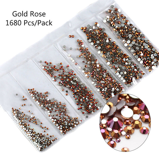 Multi-Size Glass Nail Rhinestones For Nails Art Decorations Crystals Strass Charms Partition Mixed Size Rhinestone Set