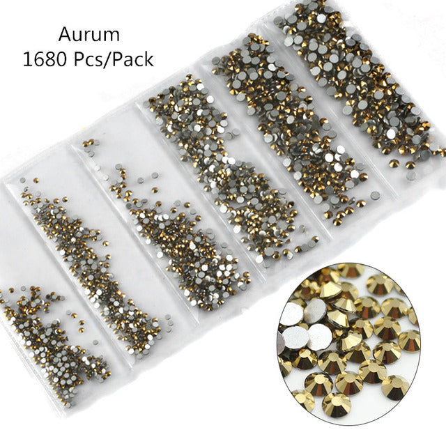 Multi-Size Glass Nail Rhinestones For Nails Art Decorations Crystals Strass Charms Partition Mixed Size Rhinestone Set