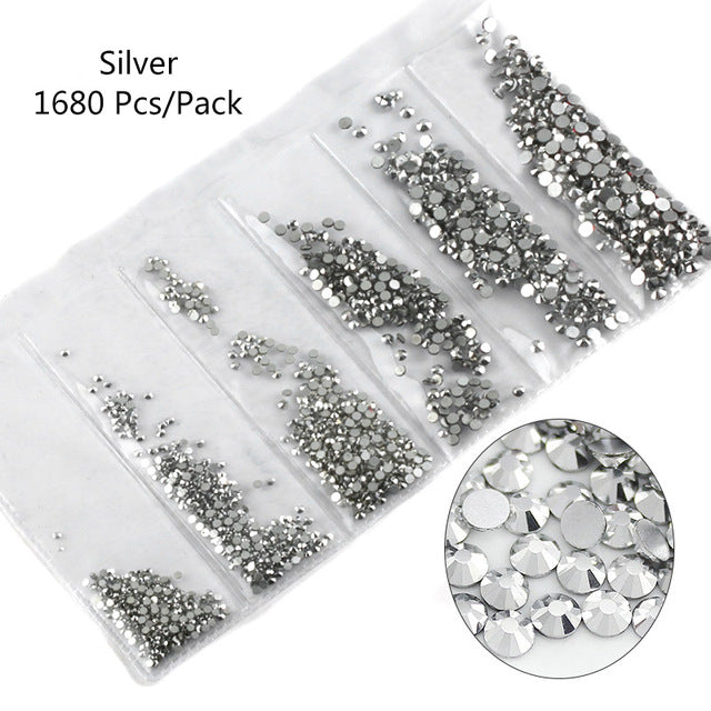 Multi-Size Glass Nail Rhinestones For Nails Art Decorations Crystals Strass Charms Partition Mixed Size Rhinestone Set